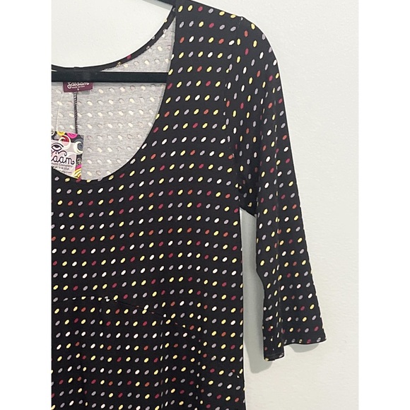 Salaam Dress Women’s Small Black Multi Polka Dot Scoop Neck 3/4 Sleeves - Picture 9 of 12